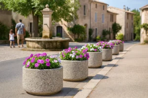 Jardinières rondes en béton
